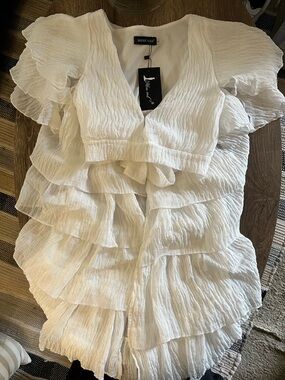 Missord White Ruffled Two-piece Set / Swim Cover-up Size small NWT